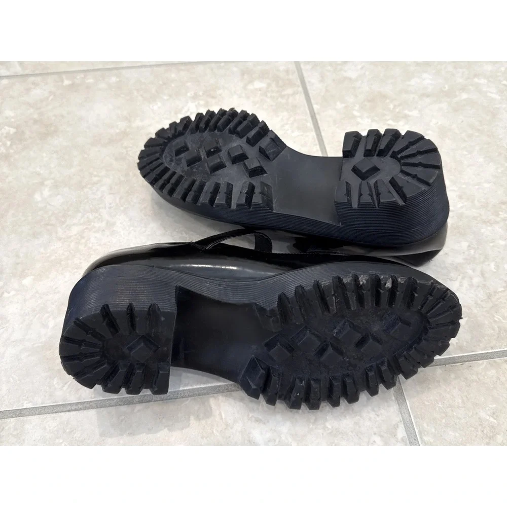 Steve MADDEN NYC Lug Sole Chunky Mary Jane‎ Black Y2K Goth Sz 9.5 Faux Patent